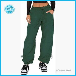 Wide Leg Cargo Pants Y2K Parachute Style Baggy Festival Streetwear Drawstring
